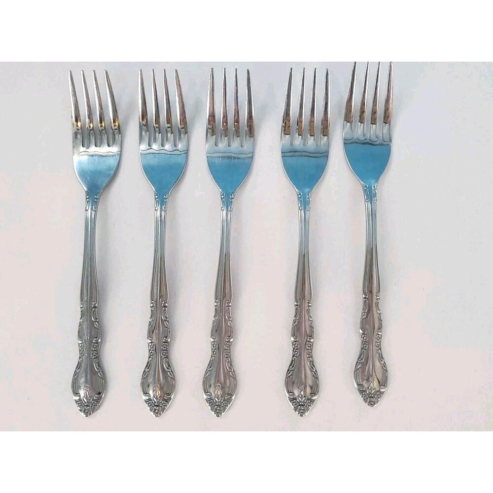 5 Fleurette Imperial International Stainless Korea 6-3/8”Salad  Forks Flatware